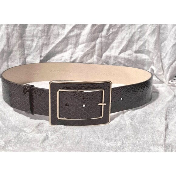 Banana Republic Dark Brown Genuine Leather Reptile Print Wide Belt Size M EUC - Picture 1 of 6